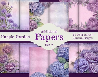 Purple Garden Additional Printable Junk Journal Pages, Vintage Floral Writing Paper, Roses and Flowers, Floral Journal Paper Set 1