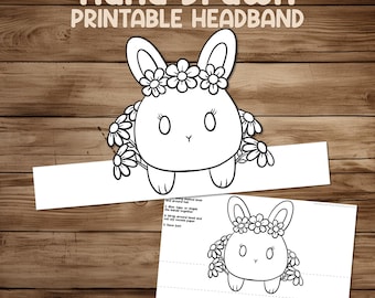 Spring Bunny Coloring Crown - Printable Kids Paper Headband Hat - Preschool Craft Activity Page