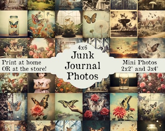 Butterfly Garden Vintage Photos Printable Junk Journal Ephemera Kit 4x6 Pictures Digital Download Distressed Supplies Bundle Victorian Tea