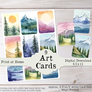 Juego de tarjetas de arte imprimibles, diario basura, efímeras, mini pinturas de acuarela, kit de corte manual, impresión y corte, descarga ATC ACEO