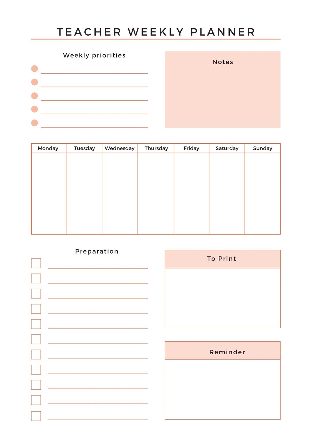 Teacher Weekly Planner Printable Etsy
