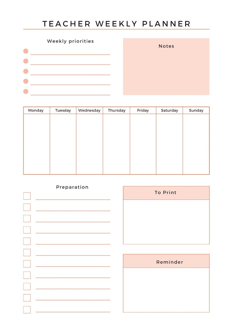 Teacher Weekly Planner Printable - Etsy