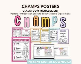 CHAMPS Posters Classroom Management Resources | Bright Classroom Decor | Classroom Visuals (Digital Download)
