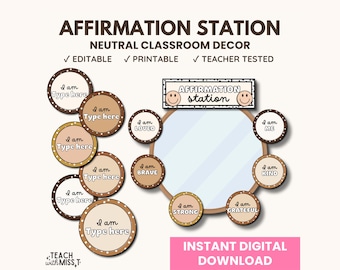 Neutral Boho Classroom Affirmation Station Decor (Digital Download)