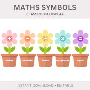 Maths Symbols Displays | Flower Pots Maths Signs Posters | Classroom Decor | Teaching Resources | Maths Posters | Homeschool Printables