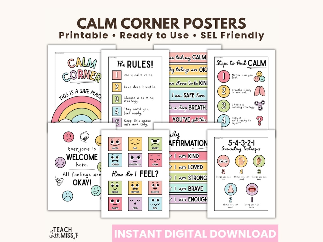 8 Calming Corner Posters Printables | School Counselor Posters | Calm ...