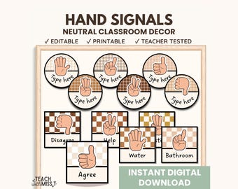 Poster Signaux manuels en classe : décoration neutre pour la classe (téléchargement numérique)