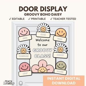 Groovy Boho Daisy Classroom Welcoming Door Sign | Boho Classroom Door Display | Groovy Classroom Decor Theme