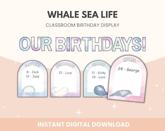 Classroom Birthday Bulletin Board: Watercolor Ocean Theme (Digital Download)