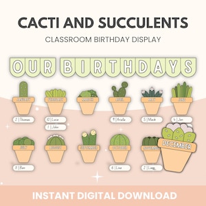 Cactus Classroom Birthday Display Bulletin Board Bundle | Succulent Plants Classroom Birthday Display | Back to School Display