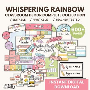 Whispering Rainbows Classroom Decor Bundle | Rainbow Classroom Display Bundle | Classroom Decor Themed Display Collection