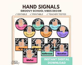 Póster de señales manuales en el aula: Tema del cuaderno de composición (Descarga digital)