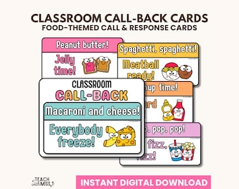 Food-Themed Classroom Call Back Cards | Teacher Call and Response Cards | Teacher Attention Grabbers | Classroom Management