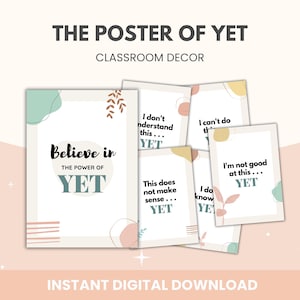 The Power of Yet Poster Bundle | Motivational Wall Art | Growth mindset Poster | Therapy Office Decor | Counselor Posters | Classroom Prints