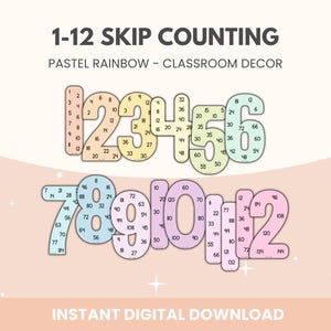 Pastel Rainbow 1-12 Skip Counting Number Display | Classroom Maths Display | Number Learning Display | Back to School Teaching Resources