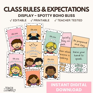 Boho Classroom Rules Posters: Spotty Classroom Decor (digital Download ...
