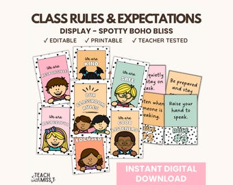 Boho Classroom Rules Posters: Spotty Classroom Decor (Digital Download)