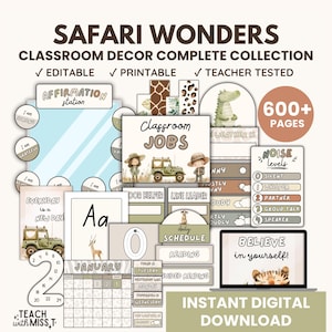 Safari Classroom Decor Bundle | Back to School Bundle (Digital Download)