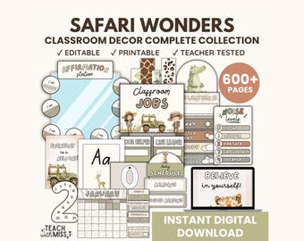 Safari Classroom Decor Bundle | Back to School Bundle | Editable Classroom Printables | Complete Collection | Classroom Management