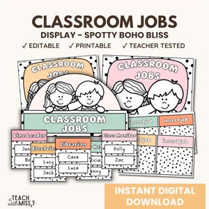 Spotty Boho Bliss Classroom Jobs Display | Editable Classroom Decor | Boho Classroom Display | Spotty Classroom Decor | Printables