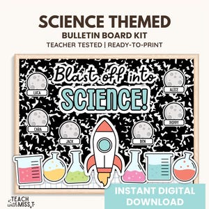 Science Themed Bulletin Board Kit | Blast off into Science Bulletin | Classroom Door Display | Welcoming Door Sign | Science Bulletin Board