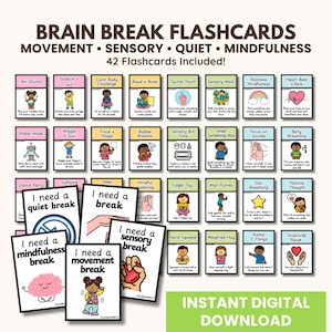Può includere: Un set di 42 flashcard per pause cerebrali, che includono movimento, sensoriale, quiete e consapevolezza. Ogni carta presenta illustrazioni colorate e istruzioni semplici. Download digitale immediato.