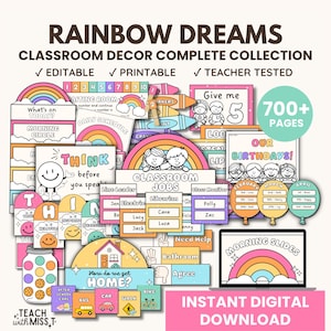 Rainbow Dreams Classroom Decor Mega Bundle Printables | Rainbow Classroom Decor | Classroom Decor Bundle | Classroom Decor Editable