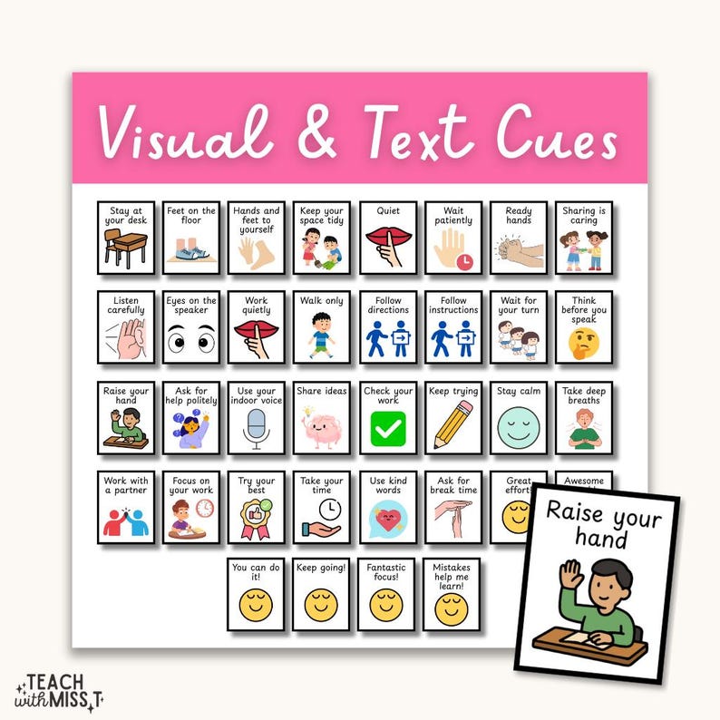 Student Desk Strips: Visual Cue Cards | Classroom Visuals | ADHD Tools ...
