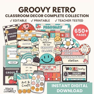 Groovy Retro Classroom Decor Bundle | Retro Classroom Theme Bundle Complete Collection | Classroom Decor | Classroom Retro Vintage Bundle