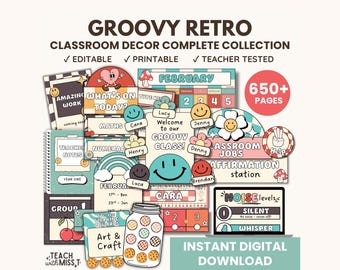 Groovy Retro Classroom Decor Bundle | Retro Classroom Theme Bundle Complete Collection | Classroom Decor | Classroom Retro Vintage Bundle