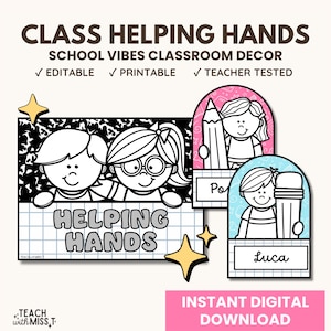 Classroom Helping Hands Display | Classroom Job Board Decor | Composition Notebook Theme | Classroom Management Composition Theme Classroom