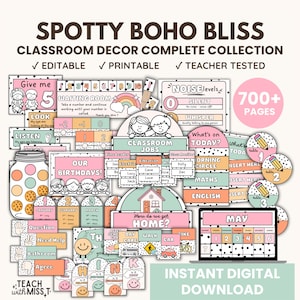 Spotty Boho Bliss Classroom Decor Mega Collection | Calm Spotty Boho Classroom Decor Bundle | Classroom Decor Complete Bundle | EDITABLE