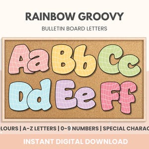 Rainbow Groovy Bulletin Board Letters Display Printables | Classroom Alphabet Letters Bulletin Board Decor | Rainbow Classroom Display