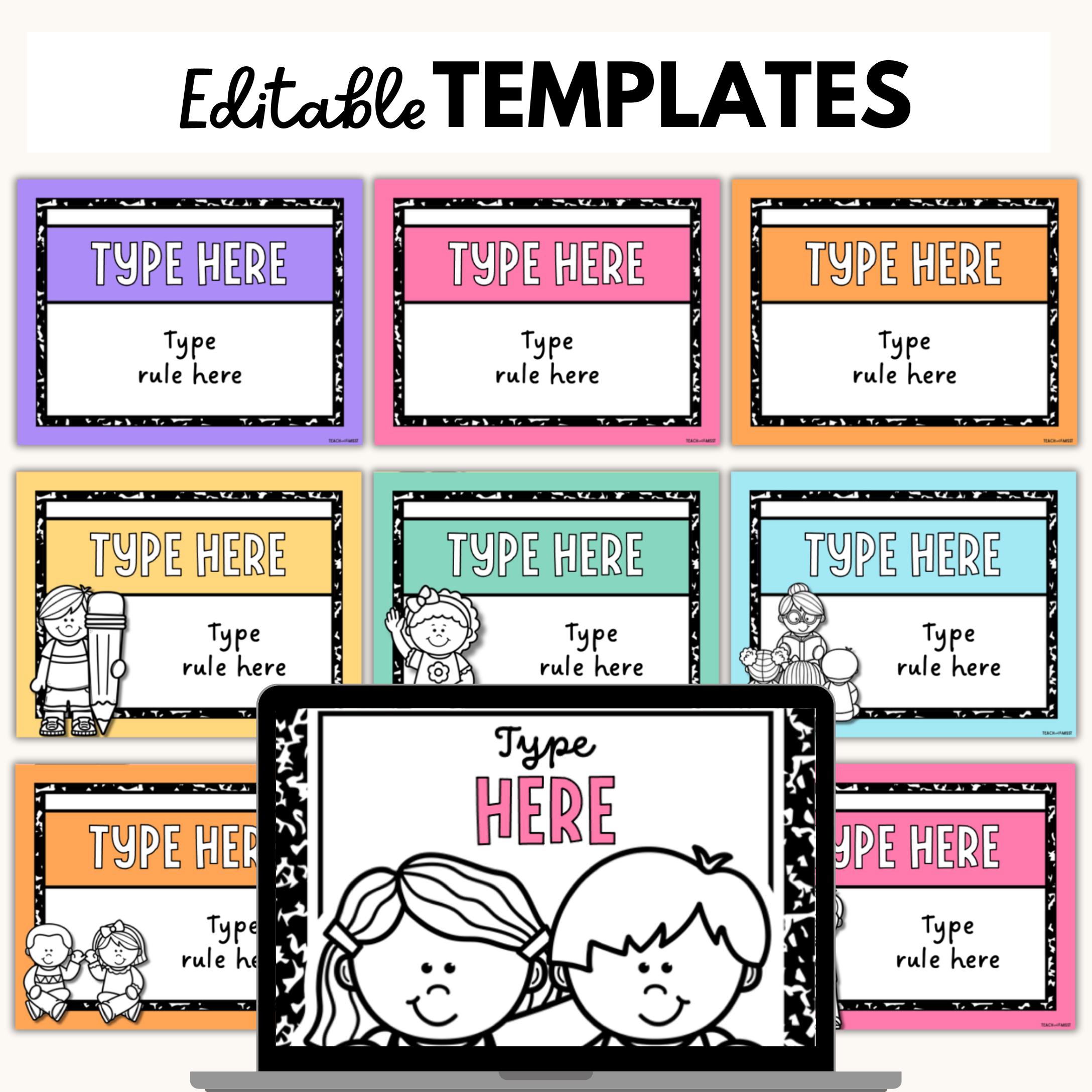 Classroom Rules Poster Set: Composition Notebook Theme (digital ...
