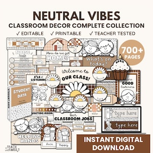 Paquete de decoración bohemia neutra para el aula: Aula tranquila (descarga digital)