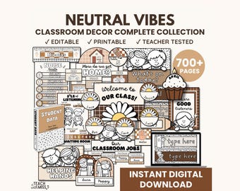Neutral Boho Classroom Decor Bundle | Editable Classroom Printables | Neutral Classroom Decor | Classroom Management | Back to School