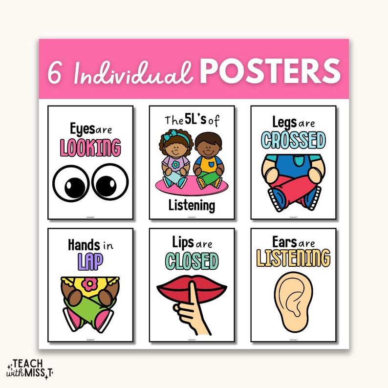 Whole Body Listening Visuals: 5l's of Listening Posters | Classroom ...