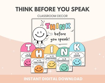 Think Before You Speak Classroom Posters: Social Emotional Learning (Digital Download)