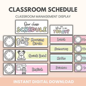 Pastel Rainbow Classroom Schedule Display | Editable Classroom Timetable Display Bundle | Classroom Management Display | Back to School