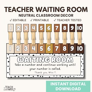 Neutral Classroom Teacher Waiting Room | Neutral Classroom Management | Editable Classroom Printables