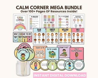 Beruhigendes Ecke-Kit | Calm Down Corner Klassenzimmer Bundle | SEL-Ressourcen | Beruhigungs- und Bewältigungsfähigkeiten | Emotionale Regulierung