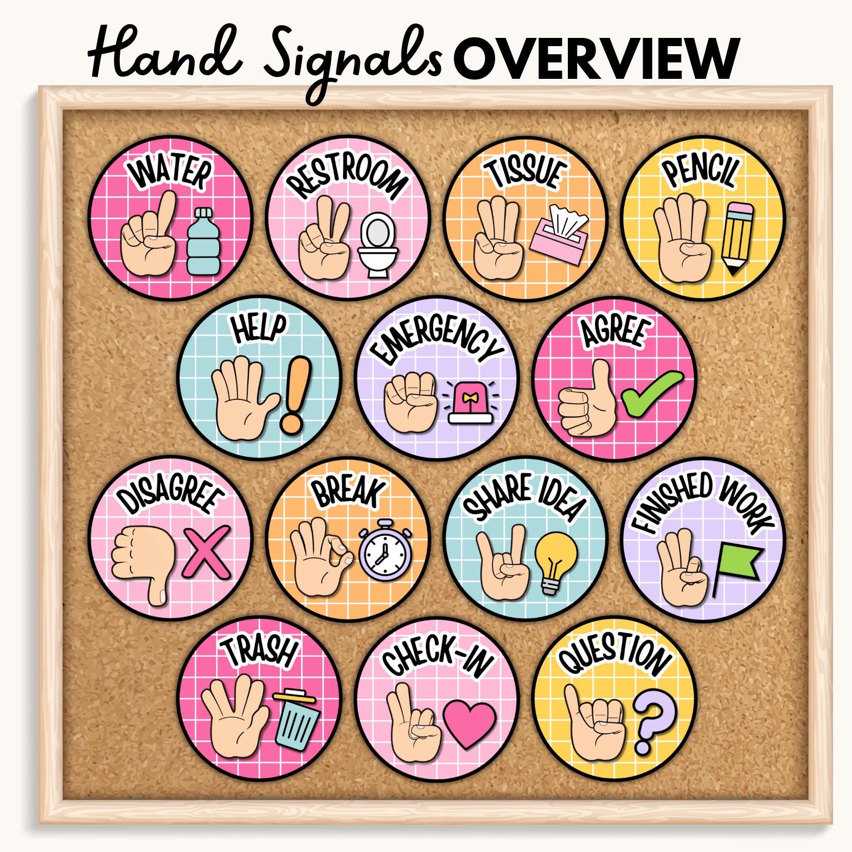 Bright Classroom Hand Signals Posters: Rainbow Bulletin Board (digital ...