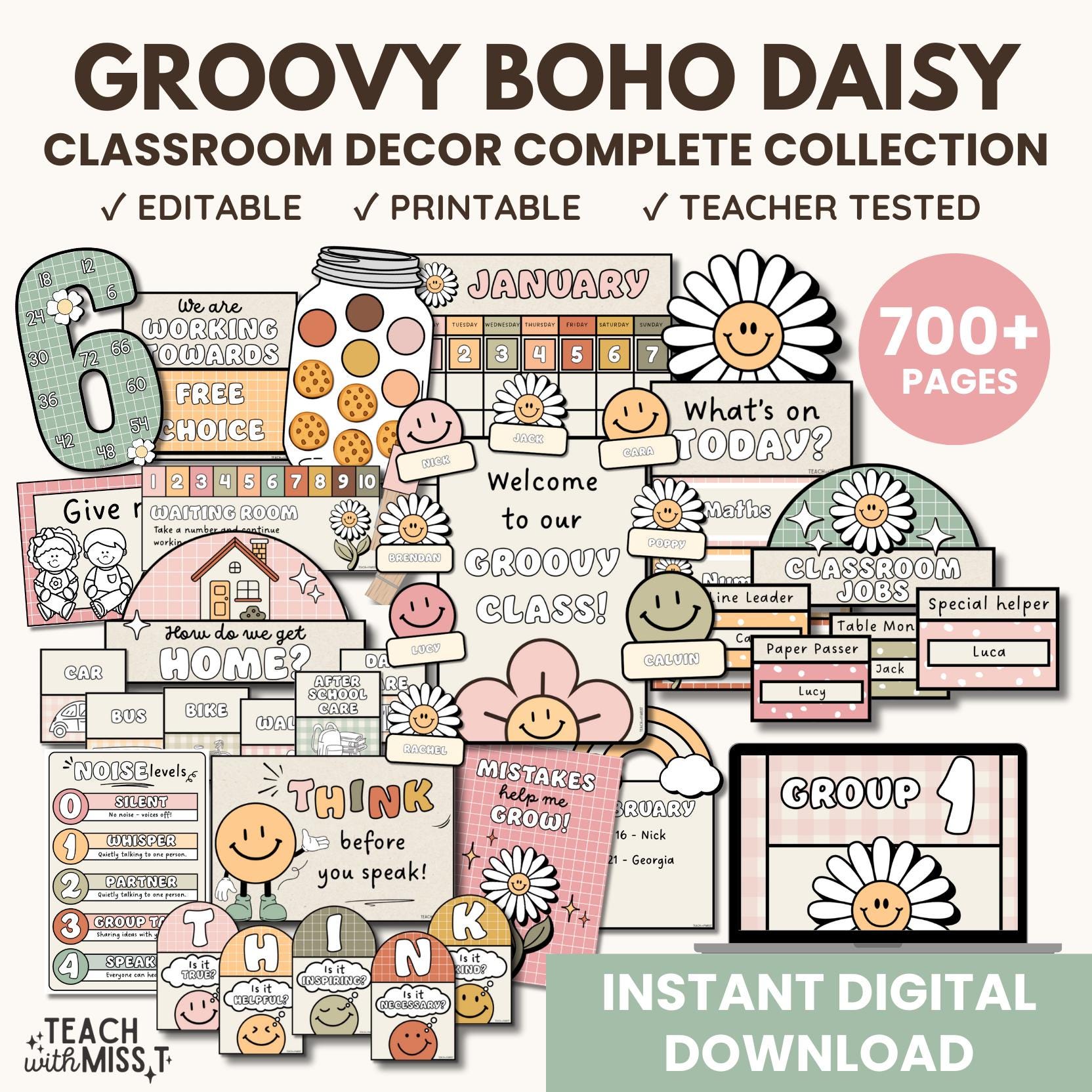 Groovy Boho Daisy Classroom Decor Bundle (digital Download) - Etsy