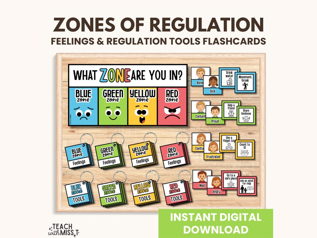 Zones of Regulation Flashcards | Emotional Regulation Tools | Four ...