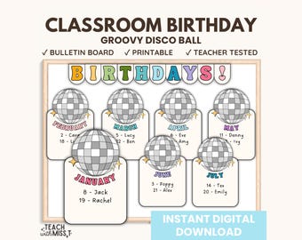 Disco Ball Classroom Birthday Display: Retro Bulletin Board Kit (Digital Download