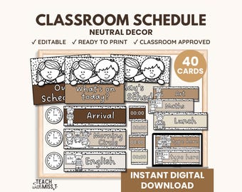 Neutrala klassrumsschemakort: Boho klassrumsdekor (digital nedladdning)