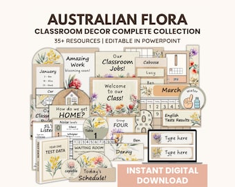 Australian Flora Classroom Decor Bundle | Neutral Classroom Decor Bundle | Editable Classroom Printables | Back to School