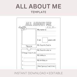 All About Me Printable Template | First Day of School All About Me | First Day of School Printable | All About Me Digital