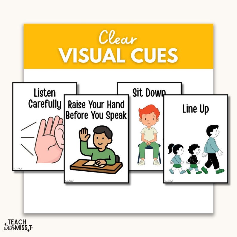 Classroom Behavior Management Visual Cue Cards: 24 Flashcards (digital ...