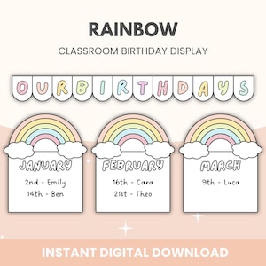 Rainbow Classroom Birthday Bulletin Board Display Bundle | Back to School Birthday Display | Rainbow Bulletin Board Display Printables